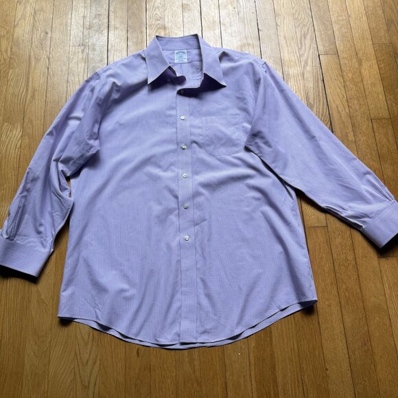 Brooks Brothers Size 17 2/3 Purple Gingham Regent Non-Iron Cotton Dress Shirt - Picture 4 of 12